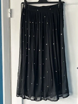 £9.99 • Buy Charlotte Halton Vintage Black Gold Sequin Midi Length Chiffon Skirt Size 10