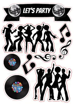 70s Retro Cake Topper Party Decoration Edible Birthday Gift Stand Up Disco Funk • £5.49