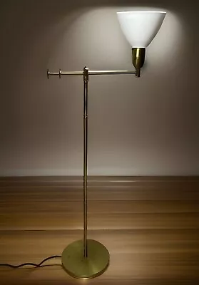 Vintage Mid Century Modern Brass Swing Arm Floor Lamp Milk Glass Shade 50.5 H • $149
