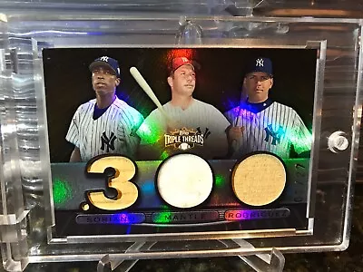 MICKEY MANTLE SORIANO RODRIGUEZ 2007 TRPL Threads FOIL Game Used 7/27 JSY # 1/1 • $299