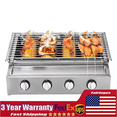 Outdoor Cooking Commercial Gas BBQ Grill With Stainless Steel Griddle 4 Burners • $115