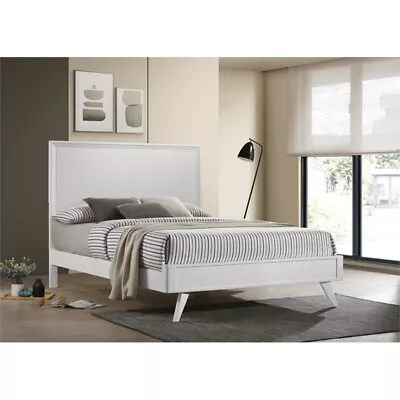 Pemberly Row Mid-Century Wood Frame Queen Panel Bed In White • $363.18