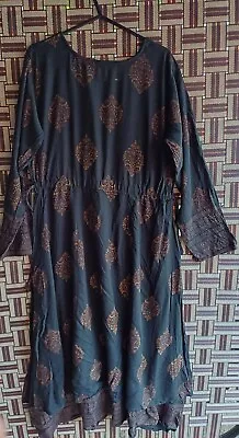 Women's Black & Gold Asian Pakistani Indian Anarkali Dress Size L  • £20.50