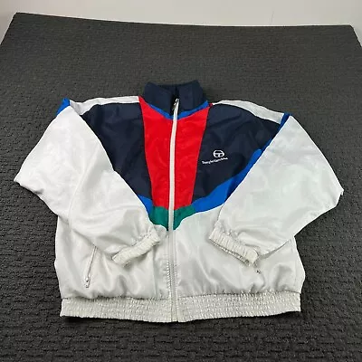 Vintage Sergio Tacchini Jacket Mens Size 38 (M) White Blue Windbreaker 90s • $24.99