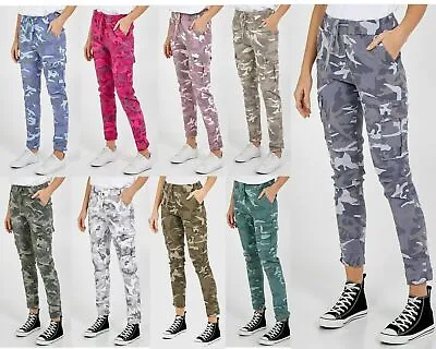 Plus Size Women Cargo Pocket Stretch Camouflage Print Jogger Magic Trouser Pants • £20.99