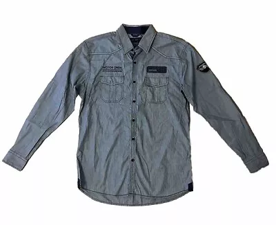 Men’s Smoke And Dust Size M Medium Mechanic Motor Crew Long Sleeve Button Shirt • $22.95