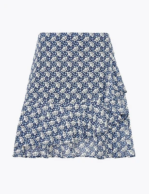 £6.99 • Buy M&S Blue Mix CHIFFON Floral RUFFLE Lined SUMMER Mini Skirt UK 16