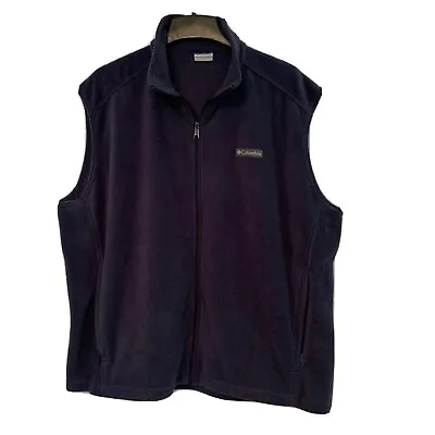 Columbia Fleece Vest Zipping Pockets Full Zip Closure Blue Logo Men's 2XL • $18.97