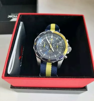 Vostok Europe N1 Rocket Quartz Chronograph Blue Yellow 46 Mm W Leather Strap • $250