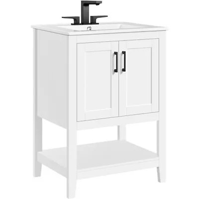 Bathroom Vanity With Ceramic Sink Bathroom Sink Storage Cabinet Floor Standing • $175.99