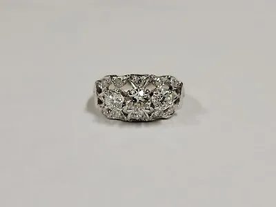 14k Vintage 3 Stone European-Cut Diamonds Ladies White Gold Ring Size 7 • $1200