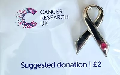 RARE ! Cancer Research Silver Ribbon With Diamante - £1.50 • £1.50