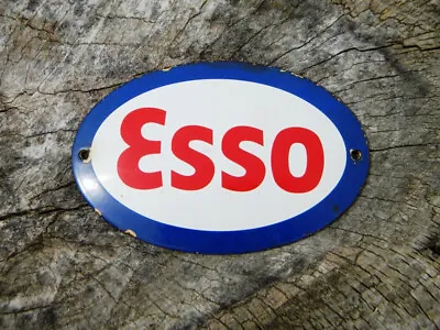 VINTAGE ESSO PORCELAIN SIGN ~5-3/4  X 3-3/4  GAS STATION PUMP OIL LUBE GARAGE • $55