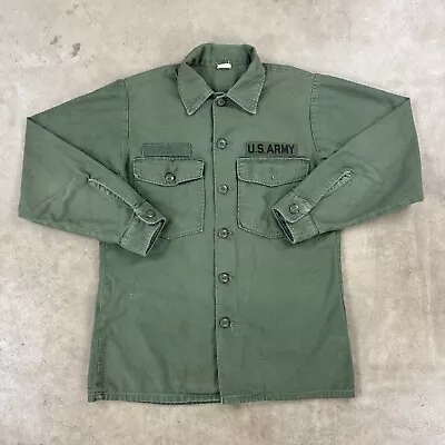 US Army Og107 Utility Shirt 60s Vietnam P64 Sateen Field Patched Named 15.5 • $30