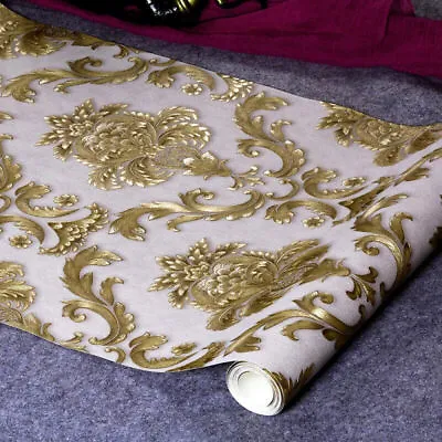 Quality Ivory Cream Gold Embossed Damask Brocade Glitter Wallpaper 3d Textured • £12.98