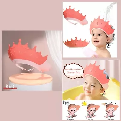 Cute Shower Caps For Kids Baby Adjustable Crown Hair Washing Shampoo Shield Red • £6.80