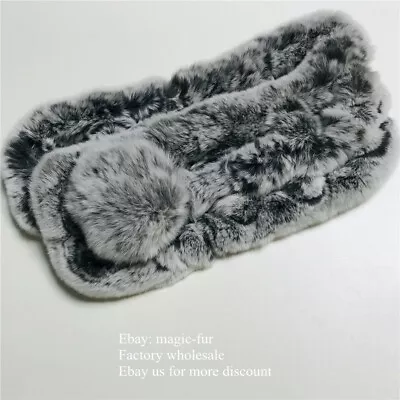 Winter Black Frost Real Rex Rabbit Fur Scarf Collar Shawl Stole Wrap Neck Warmer • $13.50