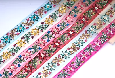 1 Meter Embroidery Lace Trim Multi Colour Floral Indian Trim Sewing Craft Ribbon • £3.22