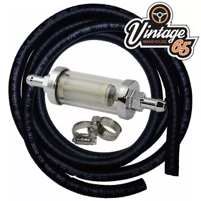 DAF Classic Chrome Glass In-line Chrome Fuel Filter Upgrade Petrol Pipe & Clips • $198.63