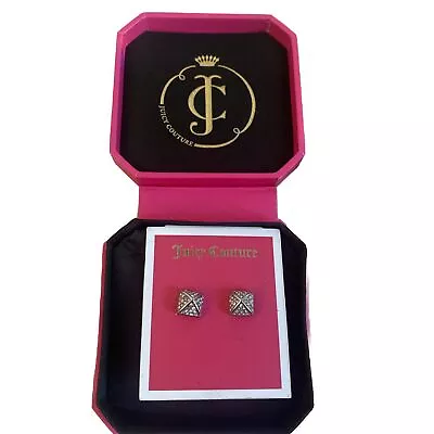 Juicy Couture Square Diamanté Stud Earrings Crown Fasteners • £15