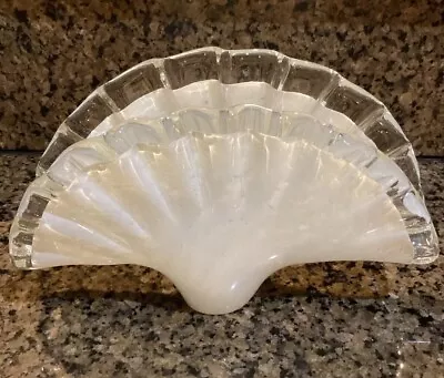 VINTAGE Murano Style White Swirl Glass Napkin/mail Holder • $14.99