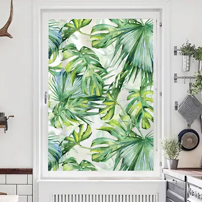 Tropical Plant Leaves Flower Static Cling Stained Door Window Film Glass Sticker • $29.69