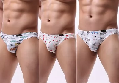 3Pcs Mens Cute Cotton Briefs Breathable Lingerie Wholesale Lot Underwear Panties • $18.04