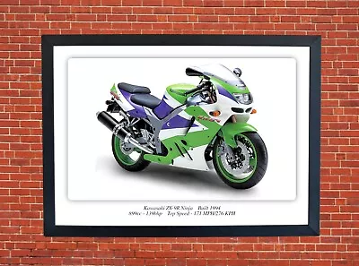 Kawasaki ZX-9R Ninja Motorbike Poster - A3 Size Print On Photographic Paper Art • £9.99