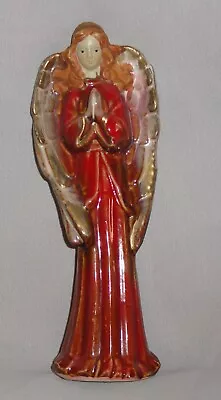 Vintage Praying Porcelain/Ceramic Angel ~ Red Dress Gold Wings ~ Gloss/Matte • $16