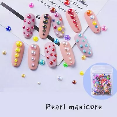 £0.99 • Buy Pearls Diamantes Rhinestones Gems Beads Round 3D Nail Art Decoration Flat Back