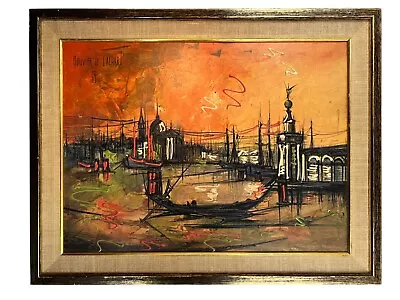 Vintage 1965 MCM Bouvier De Cachard Painting Modernism Framed Venice At Sunset • $73.07