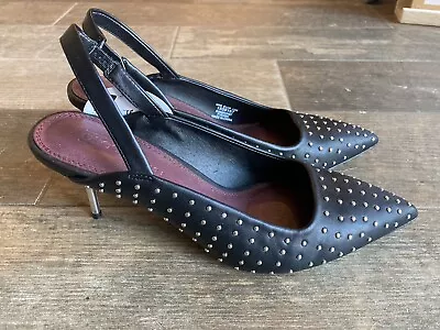 Zara Black Stud Low Kitten Heel Court Shoe Pointy Size 6 Brand New  • £25