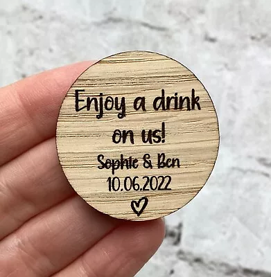 £5 • Buy Personalised Drinks Token | Wedding Favours | Wooden Drinks Tokens