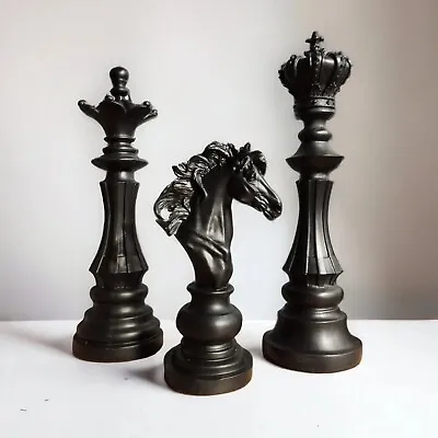 Large Chess Set Statue Sculpture Black Modern Home Decor King Queen Knight • $206.80