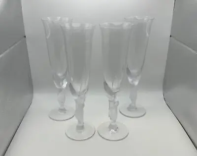 Set Of 4 Faberge Crystal KISSING DOVES Champagne Flutes Glasses • $161.49