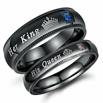 His Queen Or Her King Couple's Matching Promise Ring Comfort Fit Wedding Band • $5.19