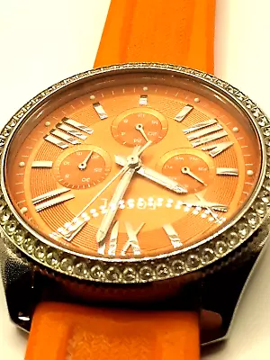 Fossil Watch Multifunction Orange Dial Orange Silicone Band Watch New Battery • $40