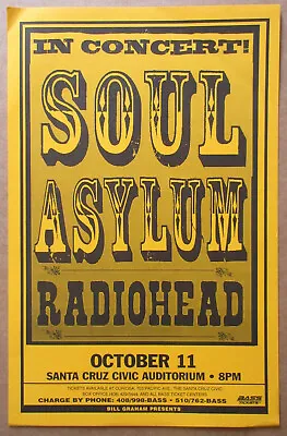$100 • Buy RADIOHEAD Santa Cruz Civic Auditorium 1995 Concert POSTER The Bends SOUL ASYLUM