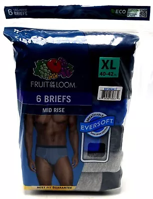 6 Blue Gray Extra Large XL 40-42 Briefs Mid Rise Fruit Of The Loom EG 102-107 CM • $28.99