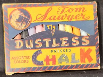 Vintage Box Of Tom Sawyer Dustless Pressed Chalk Assorted Colors No. 65 Toykraft • $7