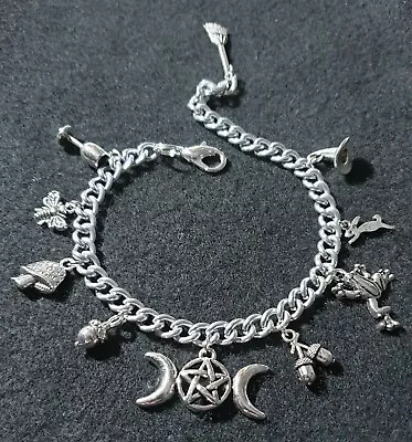 Pagan Wicca Charm Bracelet Triple Moon Hedgewitch Jewellery Gift • £8.95