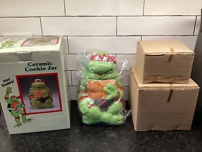 Vintage Teenage Mutant Ninja Turtles Cookie Jar TMNT Raphael 1990 NEW IN BOX 90s • $200