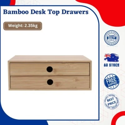 $25.99 • Buy Bamboo Desk Top Organiser Storage Drawer Desktop Documents Magazine Supplies-AU