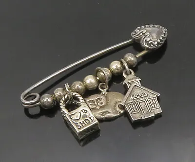 925 Sterling Silver - Vintage Assorted Charm Safety Pin Brooch Pin - BP7246 • $66.72