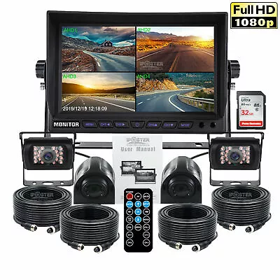 HD 9  DVR Quad Monitor 4x 4CH Realtime Reversing Side Recording CCD Camera Truck • $238