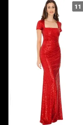 £25 • Buy Goddiva Sequin Square Neck Evening Gown Dress Prom Party Sequin Ball Red 12 
