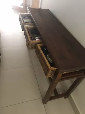 Hall Table Out Of Asian Hardwood With Three Wicker Drawers • £10