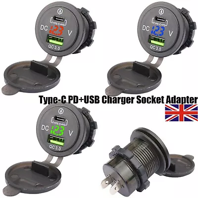 Type-C PD+USB Charger Socket Adapter Power Outlet For 12V-24V Car Motorcycle New • £9.89