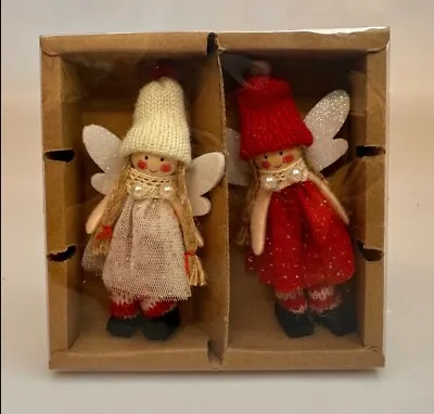 Set Of 2 Fairy Angel Traditional Nordic Decorations Red And White Glitter Set • £10
