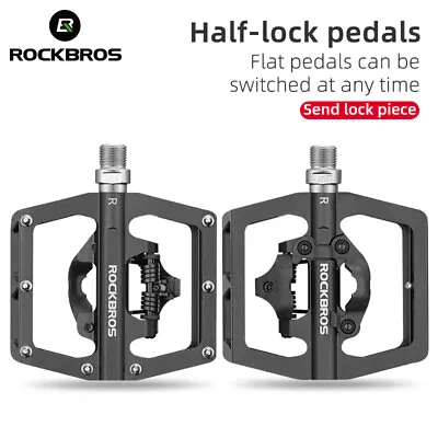 ROCKBROS MTB Bike Lock-to-Flat Pedal Aluminum Alloy Pedal Lock/Flat Pedal SPD • $34.99